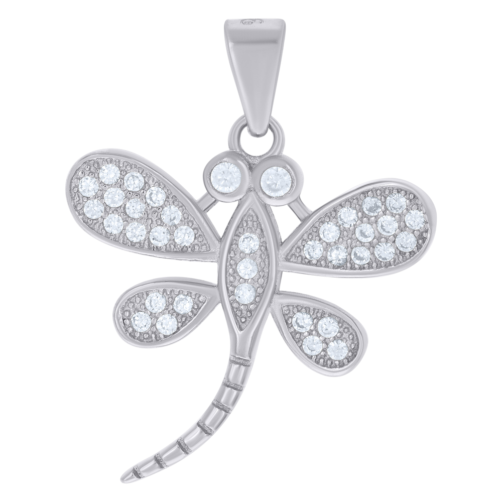 925 Sterling Silver Womens Cubic Zirconia Dragonfly Charm Pendant
